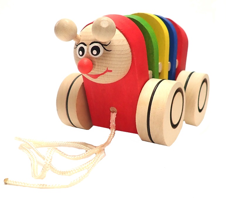 Dřevěné hračky – TAHACÍ KLAPACÍ ŽIRAFA JULČA – tahací hračky na provázku – hračky se zvukem – český výrobek